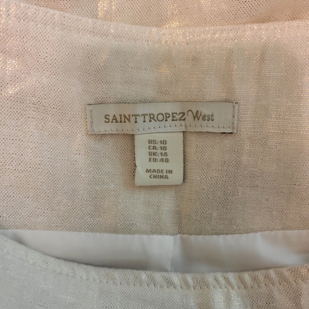 Saint Tropez West Shimmering Cream Linen Pencil Skirt. Size 10
